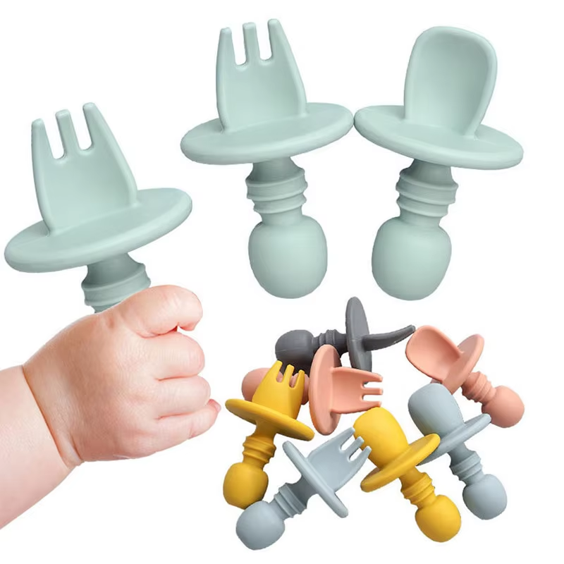 Baby Food For 6 Months - Bebek silikon sofra takımı, bebek çatal
